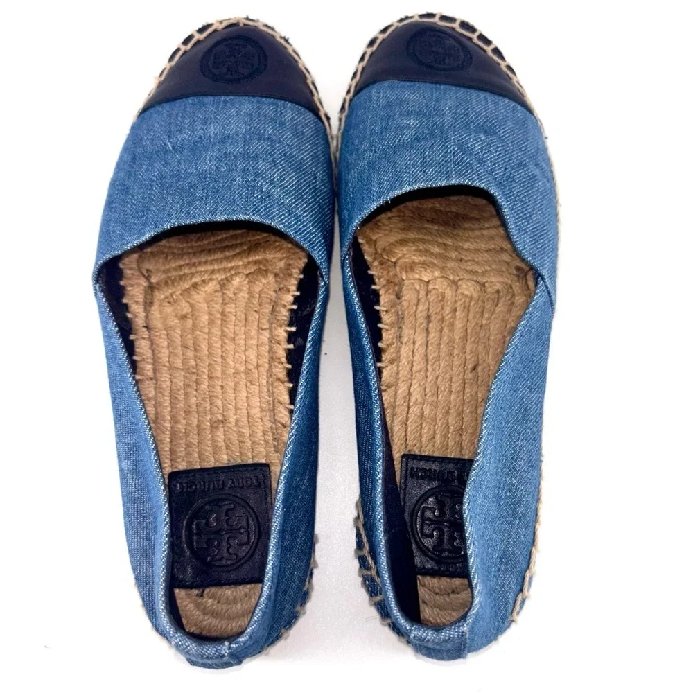 Tory Burch Color-Block Espadrilles in Denim Chambray Navy Leather